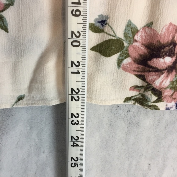 Warehouse One Cold Shoulder Blouse Womens Med Cream Floral Top Tie Neck - Picture 11 of 11